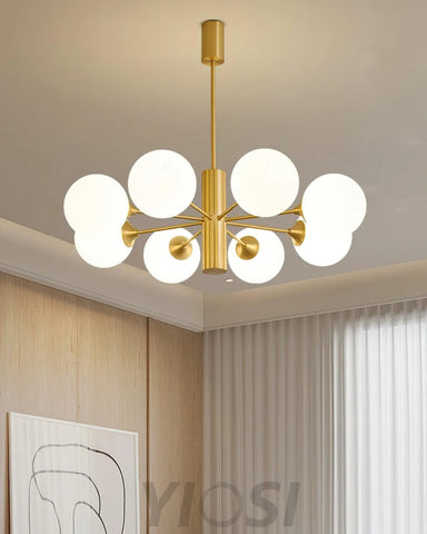 Stella Brass Chandelier with 3/6/8 heads - Bend, Marshmallow Chandelier-1-Yiosilamp