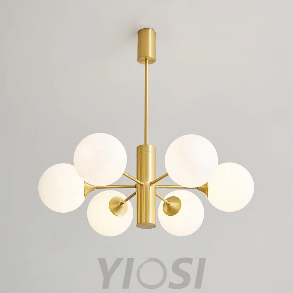 Stella Brass Chandelier with 3/6/8 heads - Bend, Marshmallow Chandelier-1-Yiosilamp