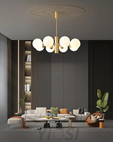 Stella Brass Chandelier with 3/6/8 heads - Bend, Marshmallow Chandelier-1-Yiosilamp