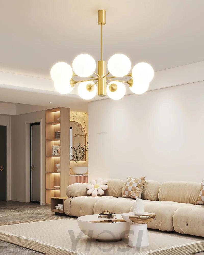 Stella Brass Chandelier with 3/6/8 heads - Bend, Marshmallow Chandelier-1-Yiosilamp
