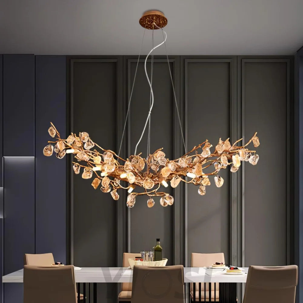 Stone Crystal Brass Chandelier  ∅ 5.1″ - Branch, Crystals-1-Yiosilamp