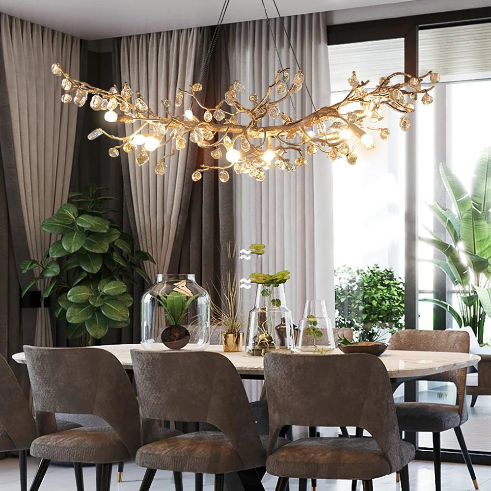 Stone Crystal Brass Chandelier  ∅ 5.1″ - Branch, Crystals-1-Yiosilamp