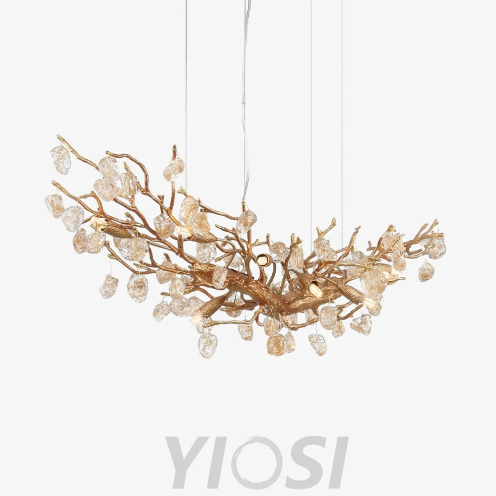 Stone Crystal Brass Chandelier  ∅ 5.1″ - Branch, Crystals-1-Yiosilamp