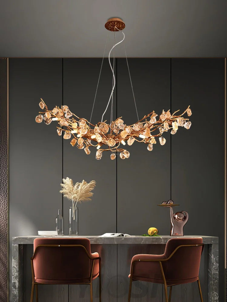 Stone Crystal Brass Chandelier  ∅ 5.1″ - Branch, Crystals-1-Yiosilamp