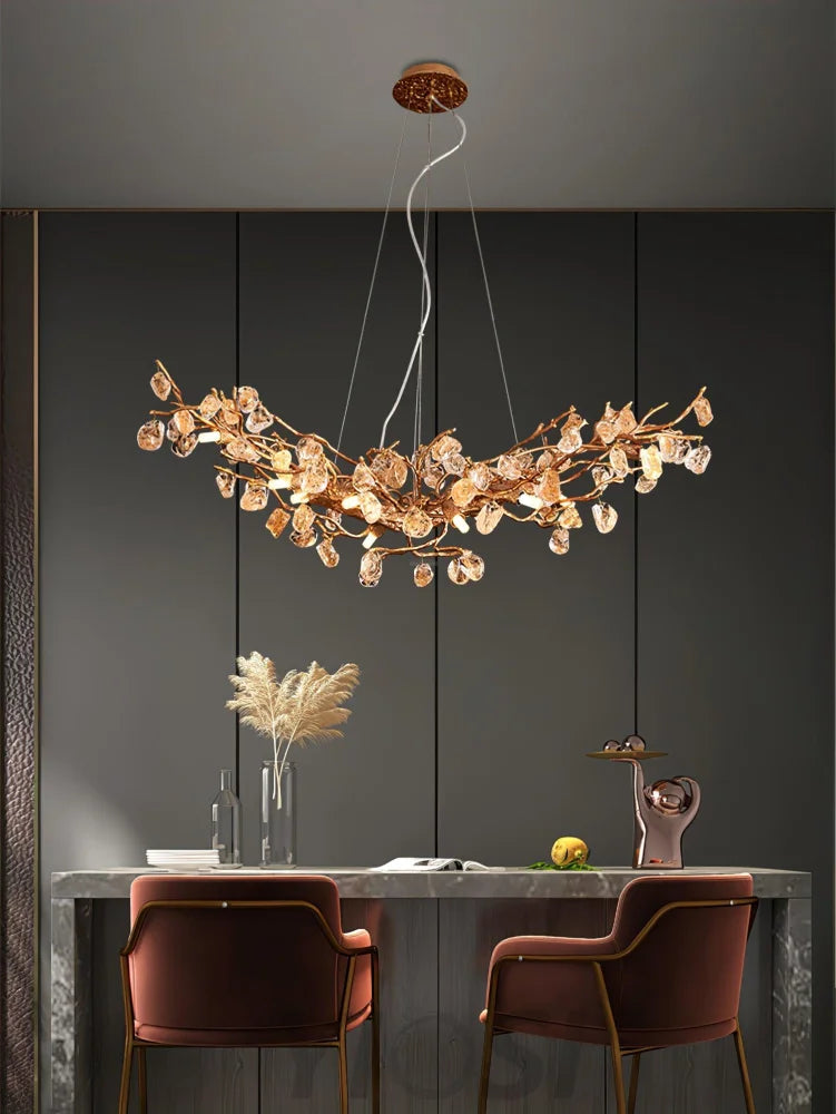 Stone Crystal Brass Chandelier  ∅ 5.1″ - Branch, Crystals-1-Yiosilamp