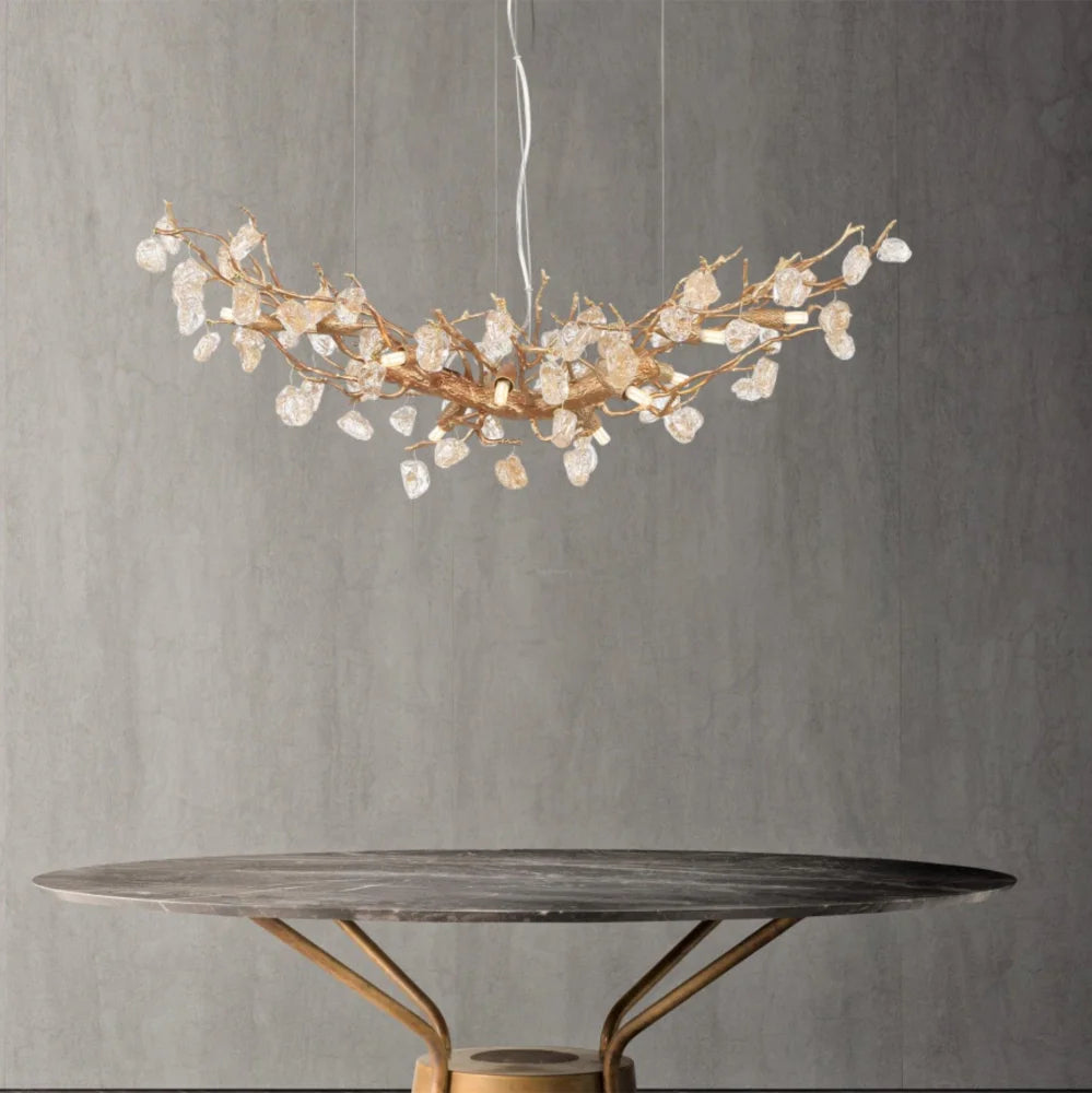 Stone Crystal Brass Chandelier  ∅ 5.1″ - Branch, Crystals-1-Yiosilamp