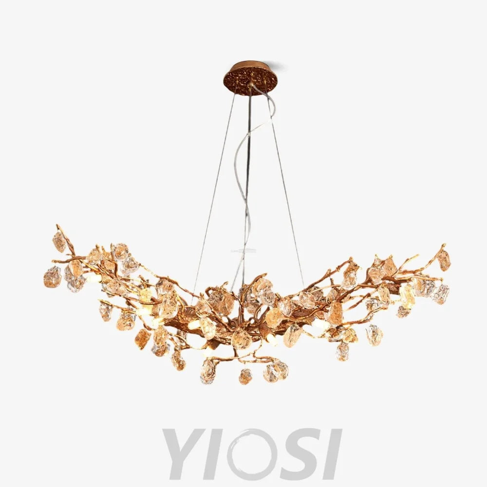 Stone Crystal Brass Chandelier  ∅ 5.1″ - Branch, Crystals-1-Yiosilamp