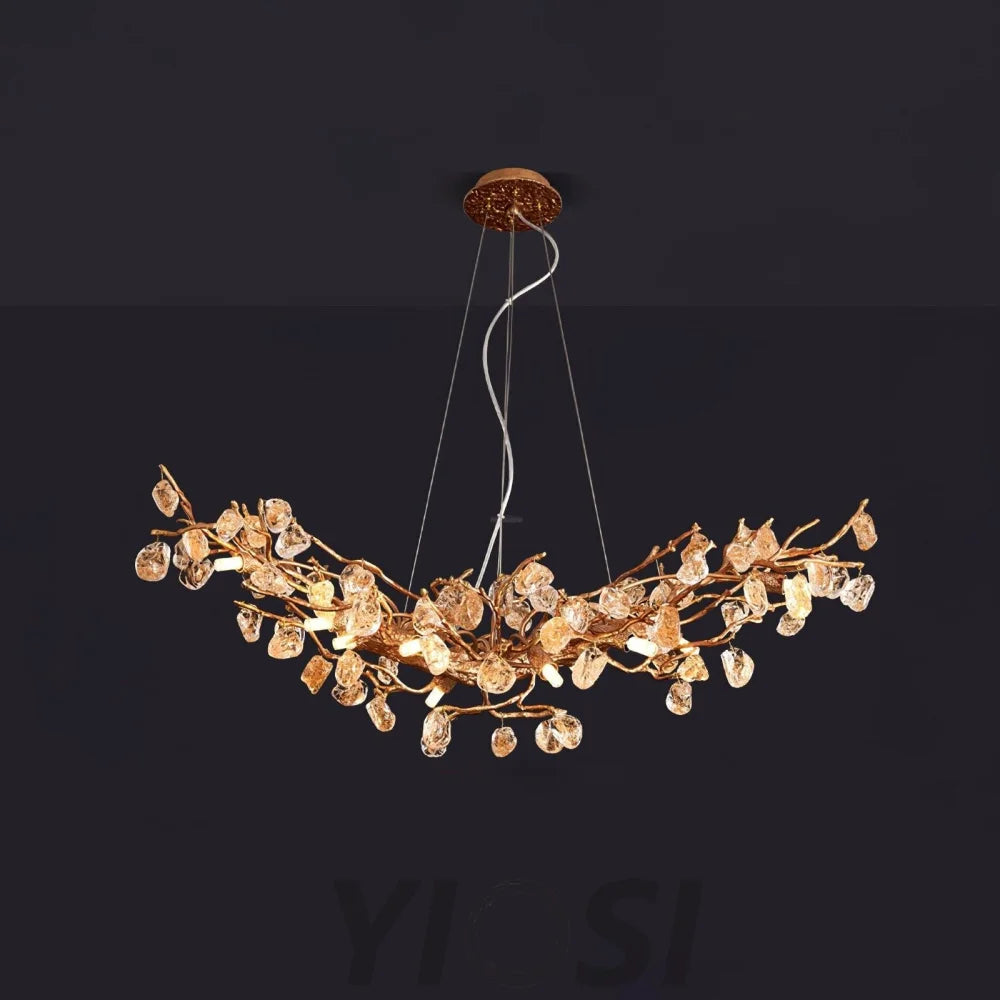 Stone Crystal Brass Chandelier  ∅ 5.1″ - Branch, Crystals-1-Yiosilamp