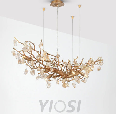 Stone Crystal Brass Chandelier  ∅ 5.1″ - Branch, Crystals-1-Yiosilamp