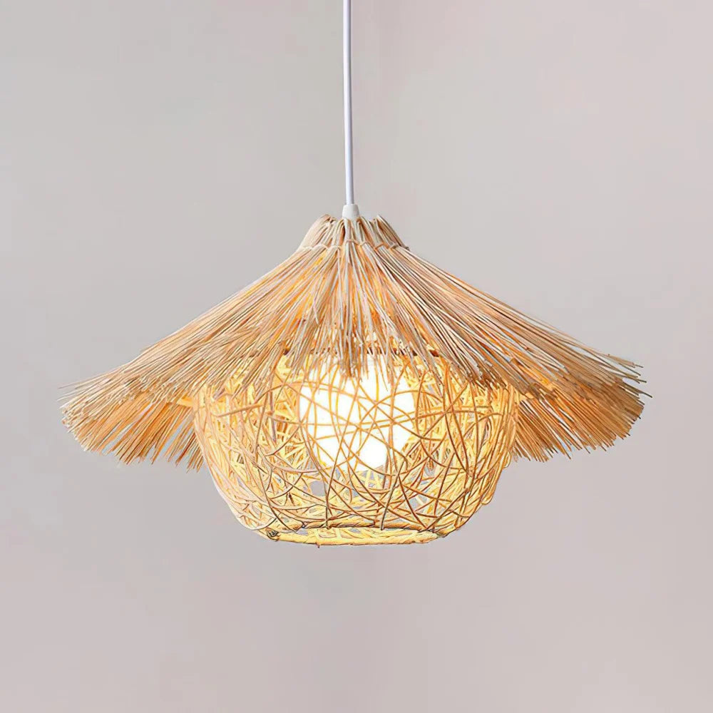 Straw Hat Pendant - Natural rattan, Rattan-1-Yiosilamp