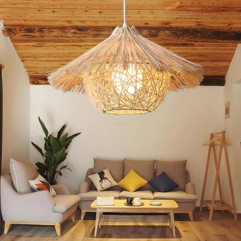 Straw Hat Pendant - Natural rattan, Rattan-1-Yiosilamp