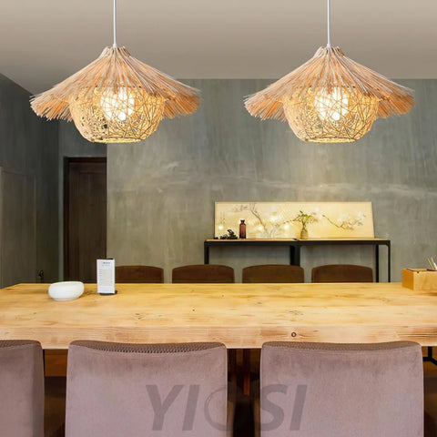Straw Hat Pendant - Natural rattan, Rattan-1-Yiosilamp