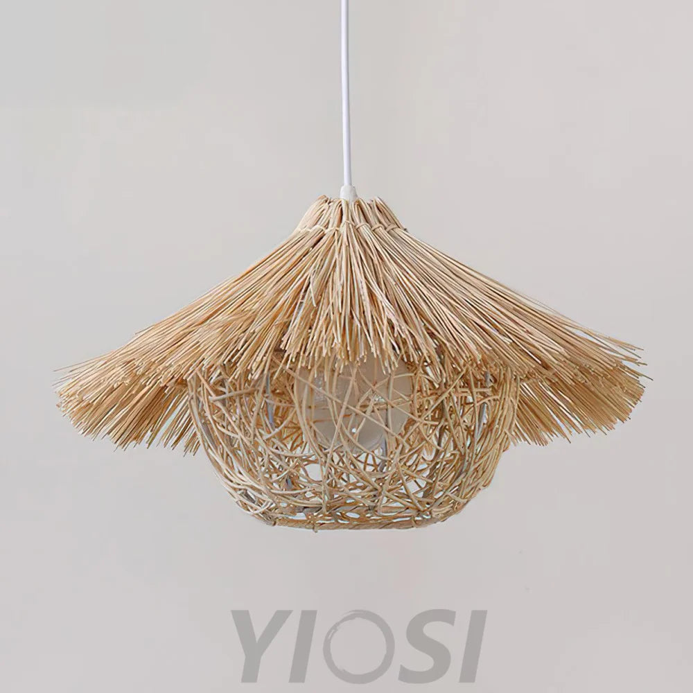 Straw Hat Pendant - Natural rattan, Rattan-1-Yiosilamp