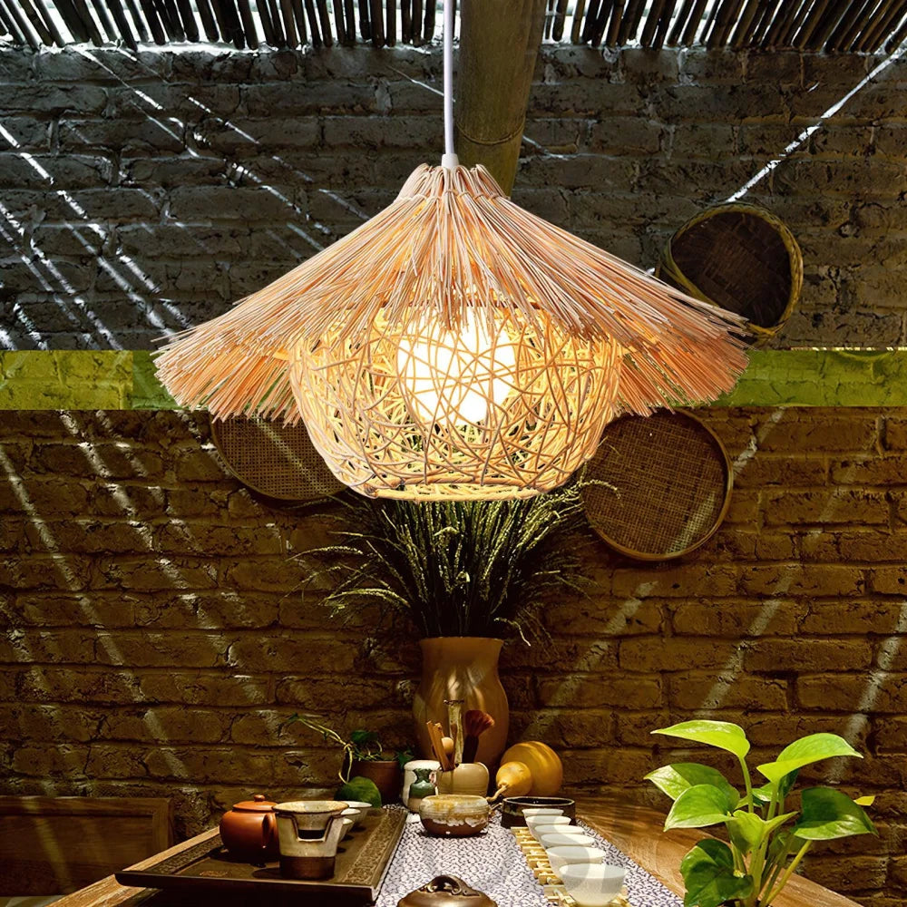 Straw Hat Pendant - Natural rattan, Rattan-1-Yiosilamp