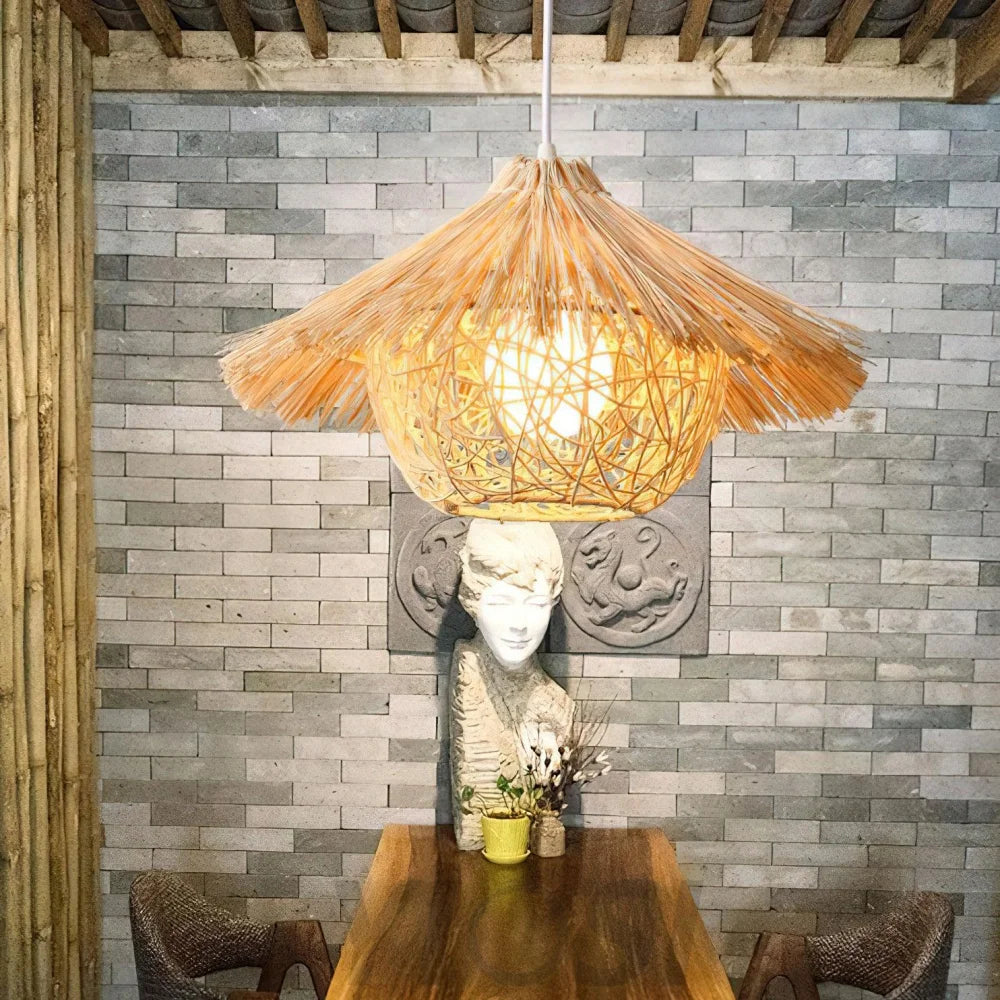 Straw Hat Pendant - Natural rattan, Rattan-1-Yiosilamp