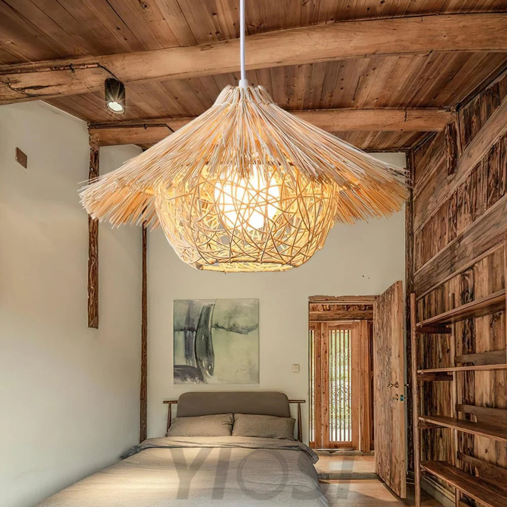 Straw Hat Pendant - Natural rattan, Rattan-1-Yiosilamp