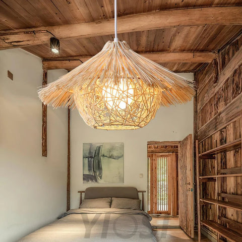 Straw Hat Pendant - Natural rattan, Rattan-1-Yiosilamp
