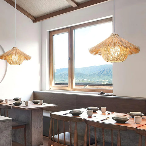 Straw Hat Pendant - Natural rattan, Rattan-1-Yiosilamp