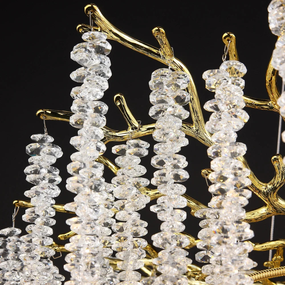 Sunniva Modern Gold Coin Crystal Linear Branch Chandelier