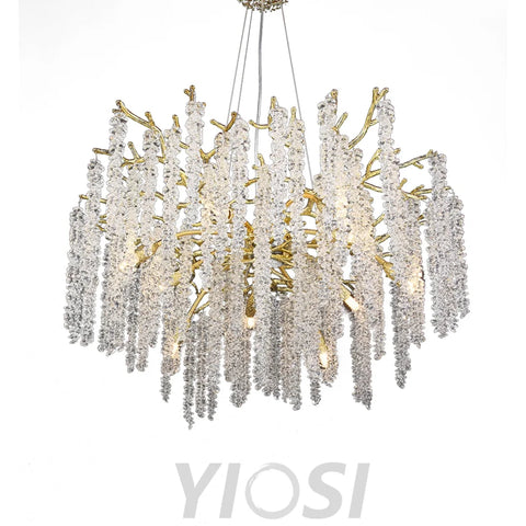 Sunniva Modern Gold Coin Crystal Round Branch Chandelier For Living Room