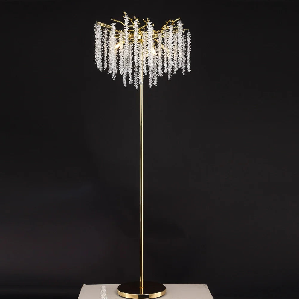 Sunniva Modern Stylish Gold Coin Crystal Floor Lamp For Bedroom Living Room Branch Chandelier