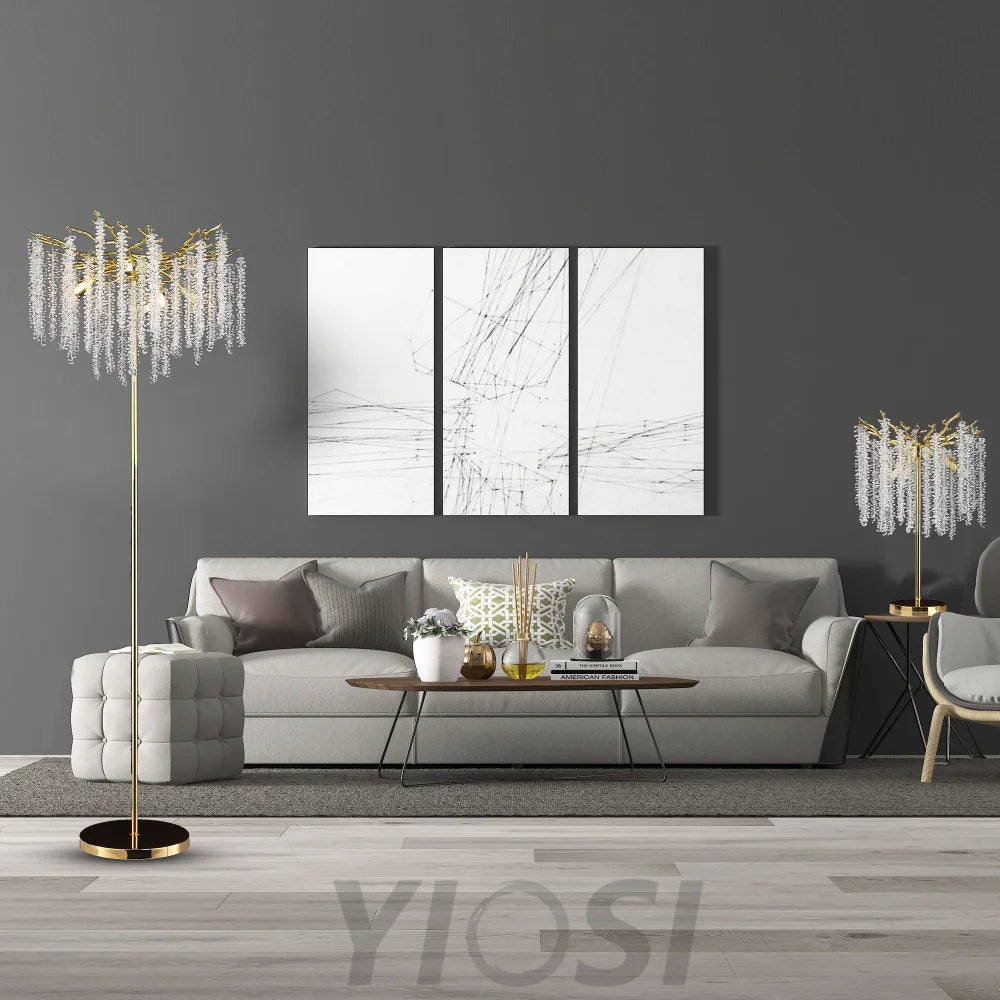 Sunniva Modern Stylish Gold Coin Crystal Floor Lamp For Bedroom Living Room Branch Chandelier