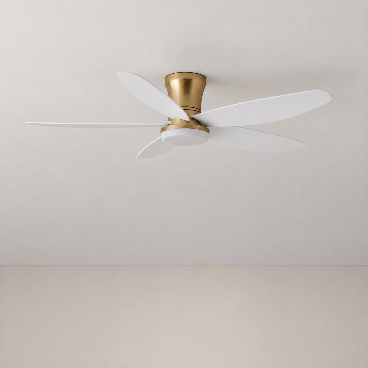Swept Blade Flush Mount Ceiling Fan with LED Disc Light – lights off