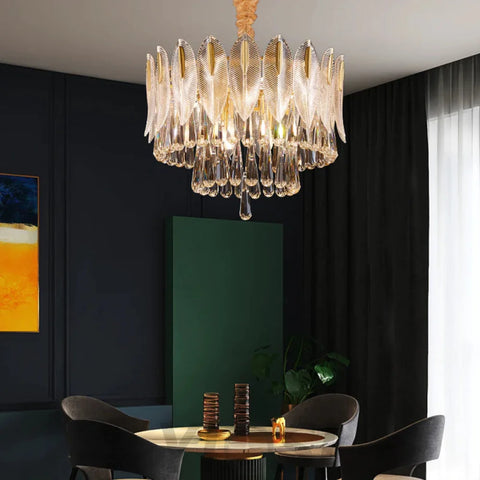 Tacy Modern Double Tier Flake Raindrop Crystal Chandelier