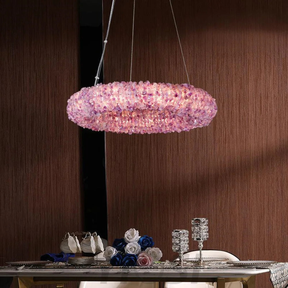 Tadeo Purple Rock Crystal Round Luxury Chandelier