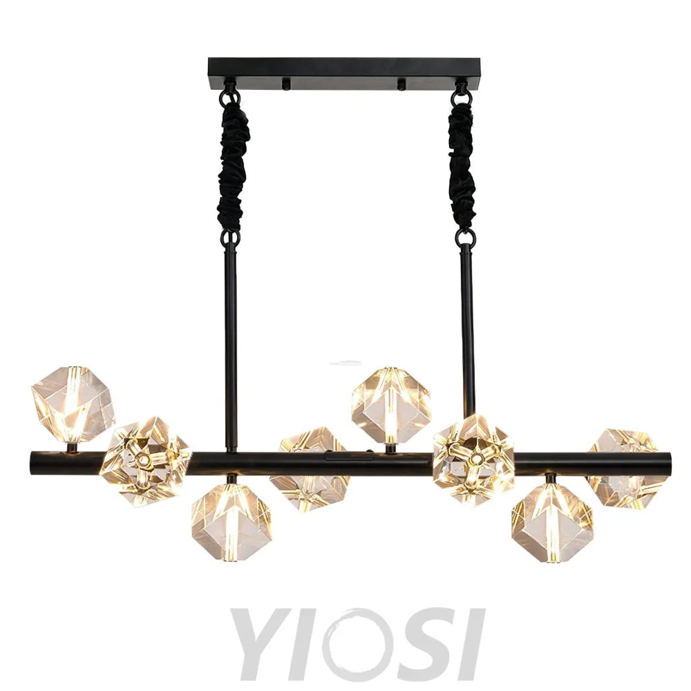 Takku Crystal Linear Chandelier - Black, Gold-1-Yiosilamp