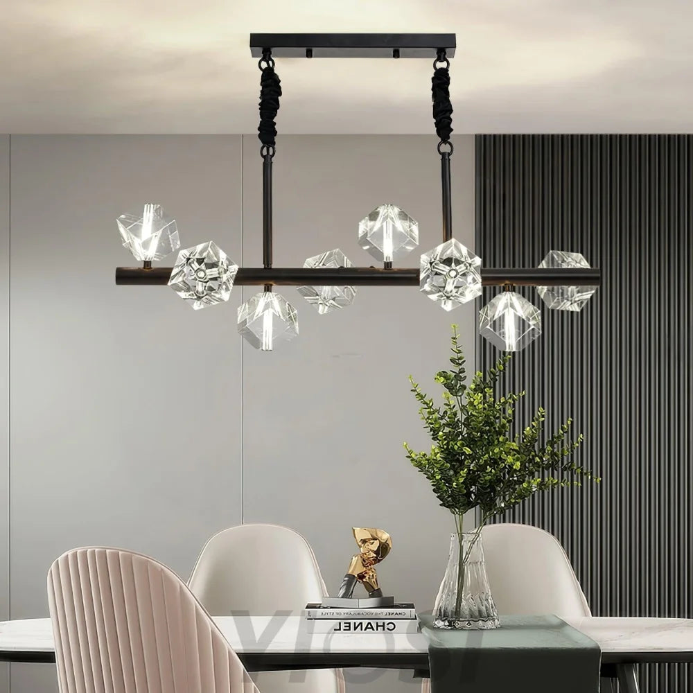 Takku Crystal Linear Chandelier - Black, Gold-1-Yiosilamp