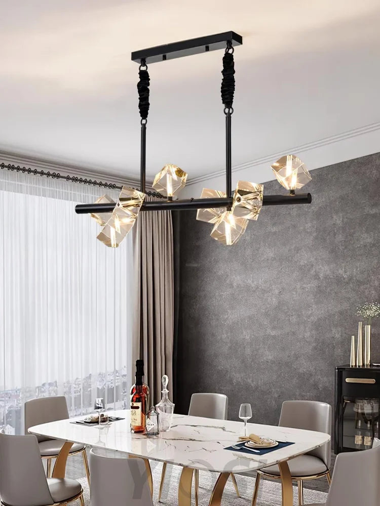 Takku Crystal Linear Chandelier - Black, Gold-1-Yiosilamp