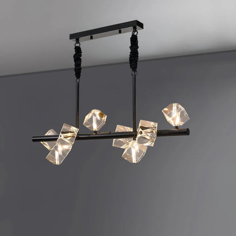 Takku Crystal Linear Chandelier - Black, Gold-1-Yiosilamp