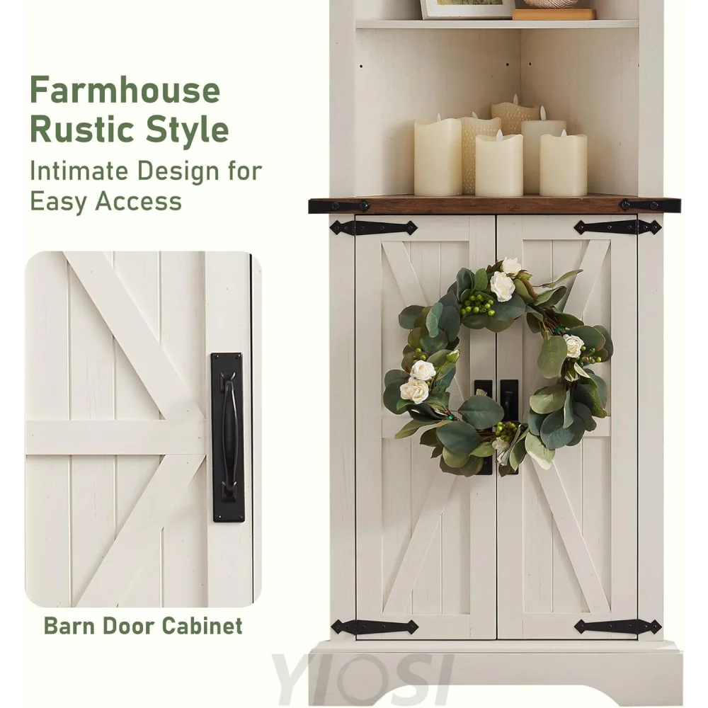 OKD Tall Corner Cabinet Farmhouse Storage Cabinet with Barn Door