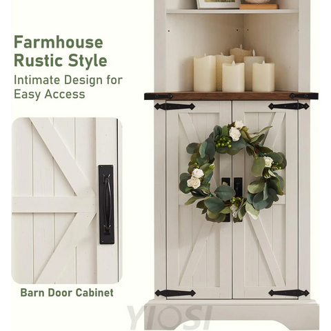 OKD Tall Corner Cabinet Farmhouse Storage Cabinet with Barn Door