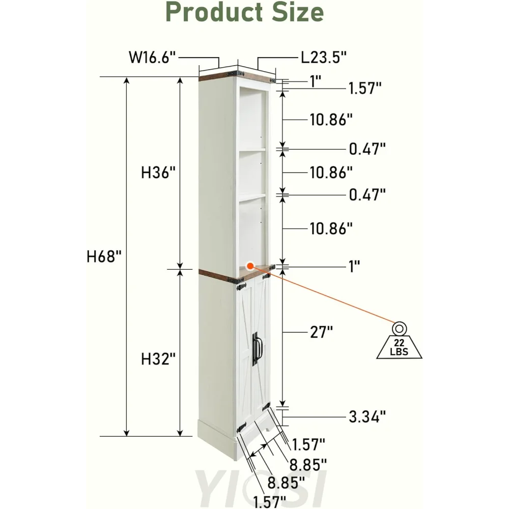 OKD Tall Corner Cabinet Farmhouse Storage Cabinet with Barn Door
