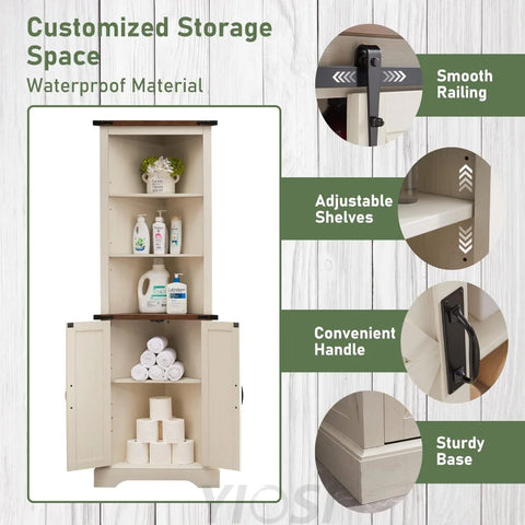 OKD Tall Corner Cabinet Farmhouse Storage Cabinet with Barn Door