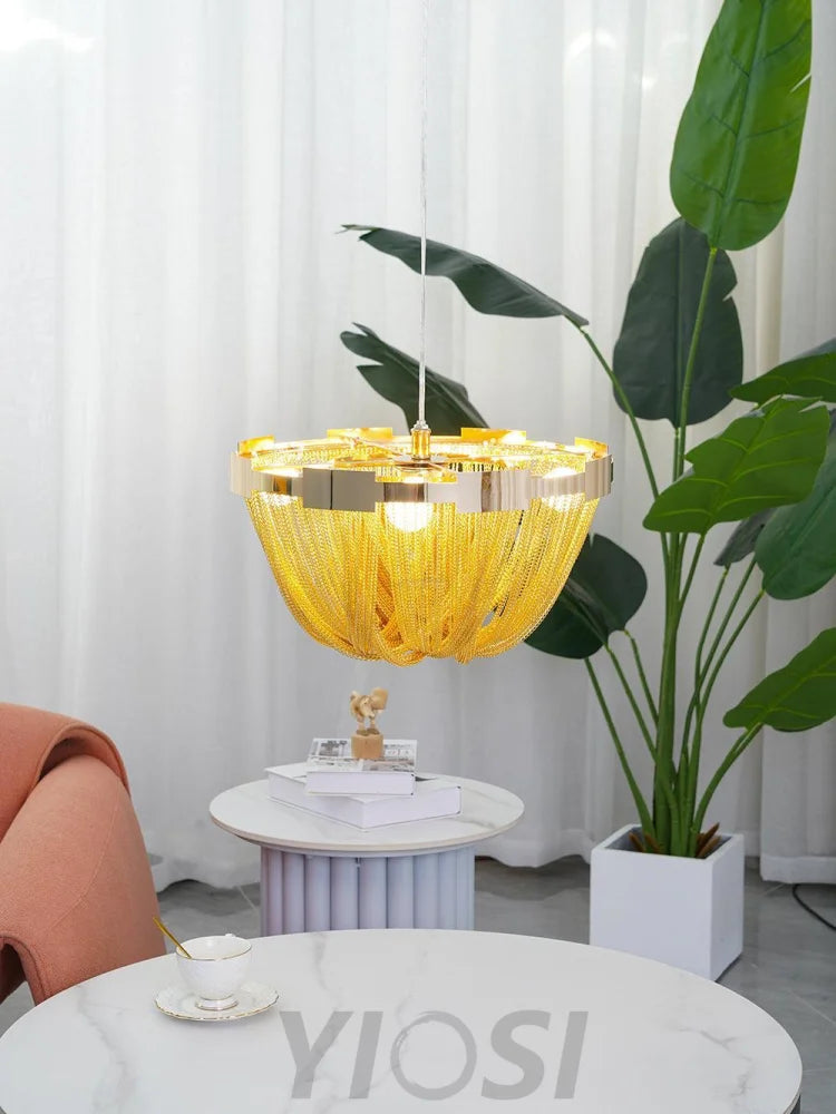 Tassel Aluminum Chain Ceiling Light ∅ 15.7″ - Semi Flush Mounts, Tassel-1-Yiosilamp