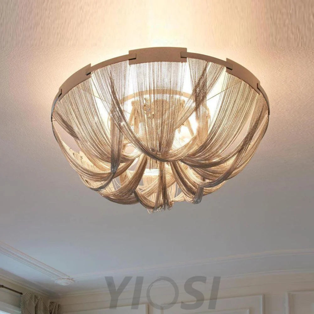 Tassel Aluminum Chain Ceiling Light ∅ 15.7″ - Semi Flush Mounts, Tassel-1-Yiosilamp