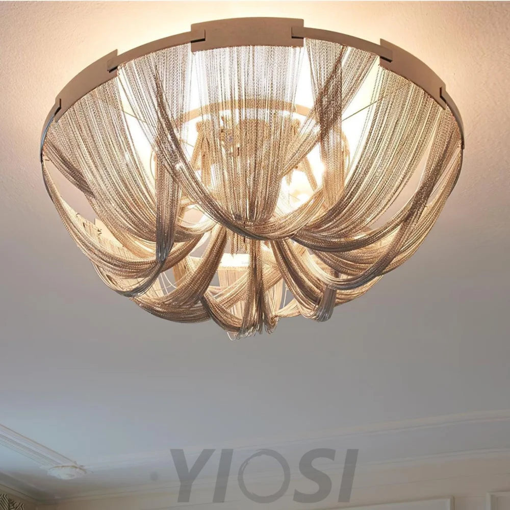 Tassel Aluminum Chain Ceiling Light ∅ 15.7″ - Semi Flush Mounts, Tassel-1-Yiosilamp