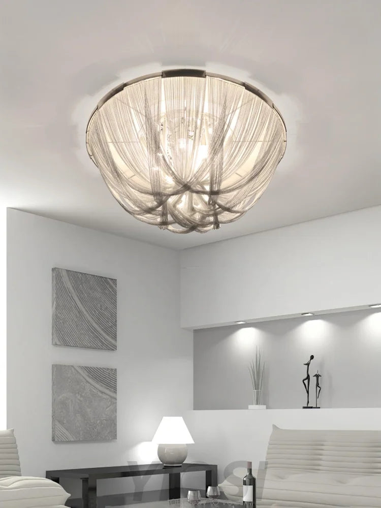 Tassel Aluminum Chain Ceiling Light ∅ 15.7″ - Semi Flush Mounts, Tassel-1-Yiosilamp