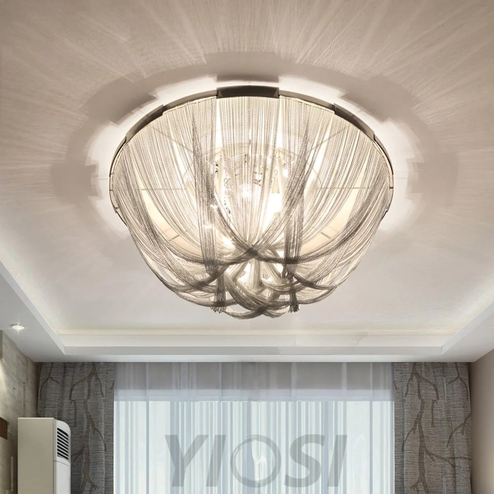 Tassel Aluminum Chain Ceiling Light ∅ 15.7″ - Semi Flush Mounts, Tassel-1-Yiosilamp