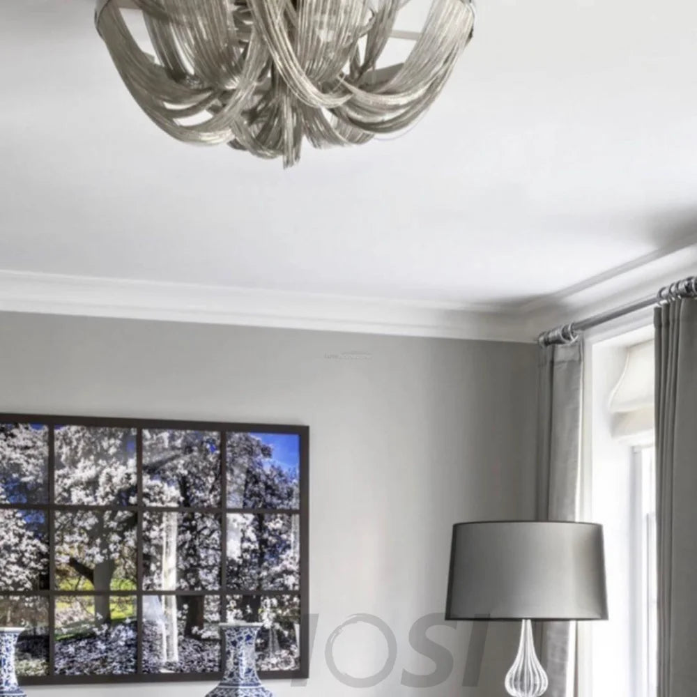 Tassel Aluminum Chain Ceiling Light ∅ 15.7″ - Semi Flush Mounts, Tassel-1-Yiosilamp