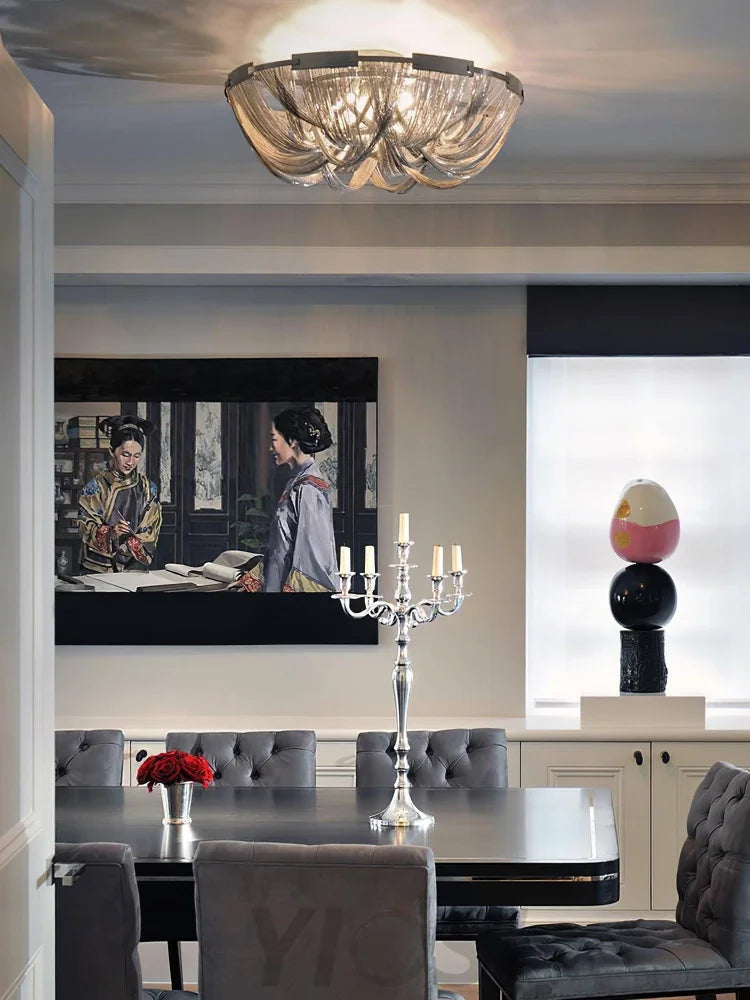 Tassel Aluminum Chain Ceiling Light ∅ 15.7″ - Semi Flush Mounts, Tassel-1-Yiosilamp