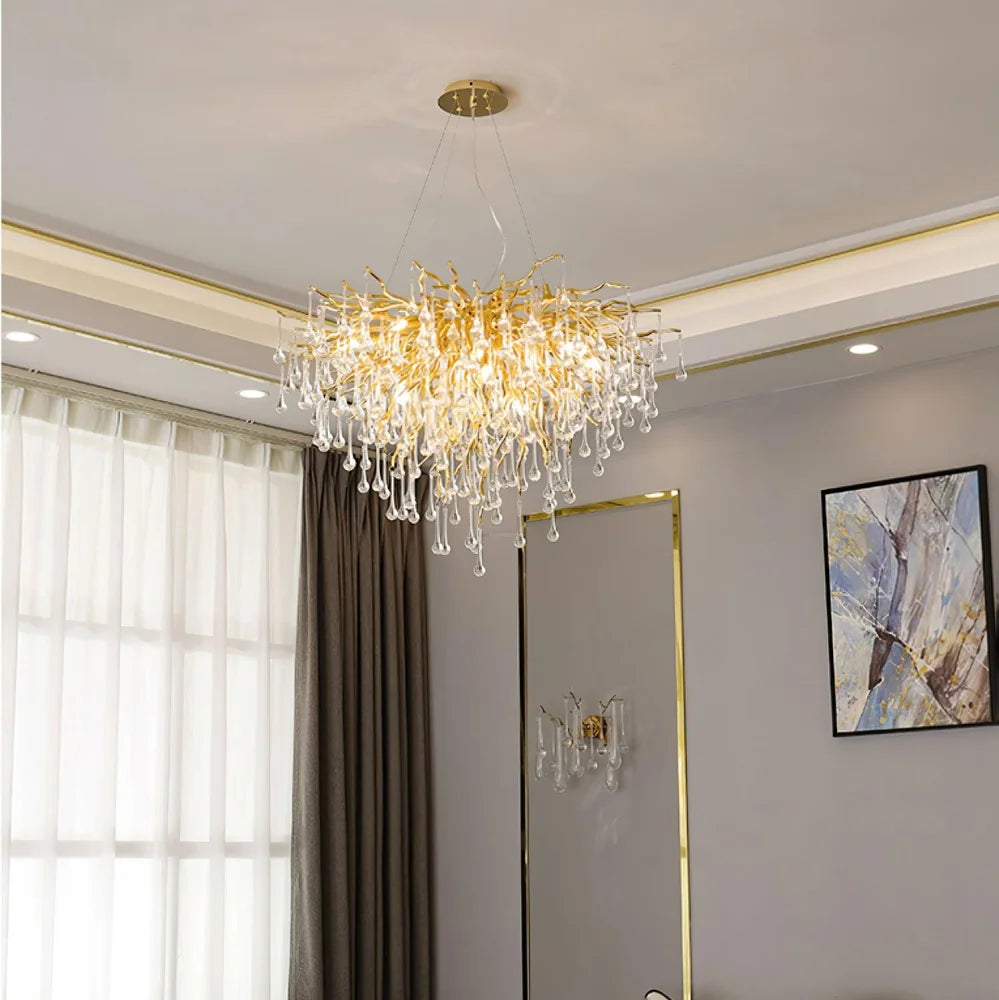 Teardrop Style Crystal Chandelier - Crystals, Gold & Clear crystal-1-Yiosilamp