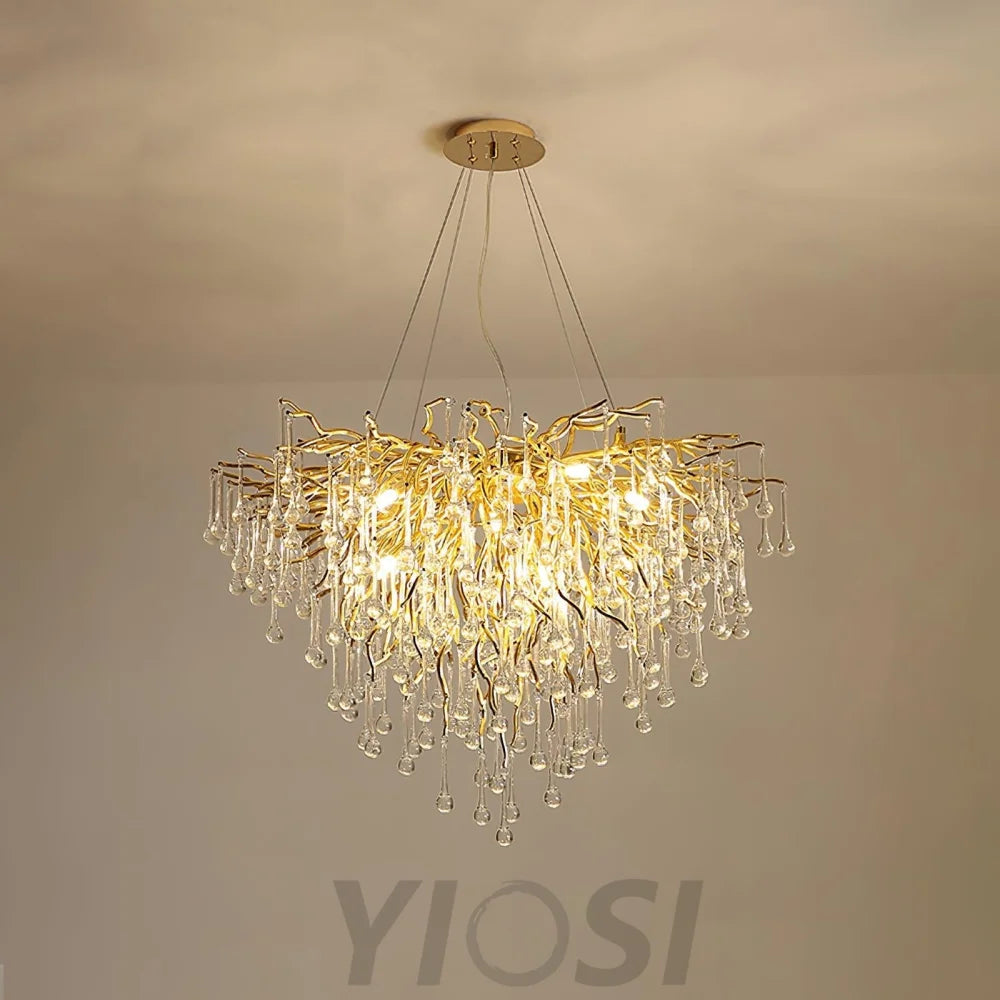 Teardrop Style Crystal Chandelier - Crystals, Gold & Clear crystal-1-Yiosilamp