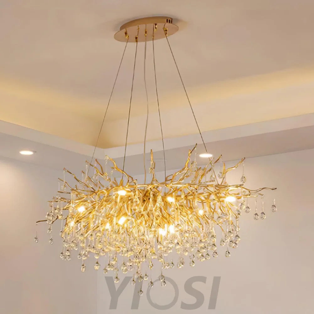 Teardrop Style Crystal Chandelier - Crystals, Gold & Clear crystal-1-Yiosilamp