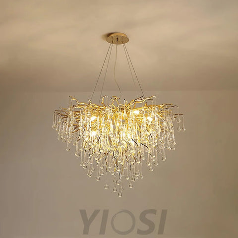 Teardrop Style Crystal Chandelier - Crystals, Gold & Clear crystal-1-Yiosilamp