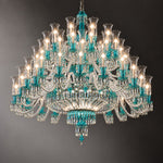 Ternova Teal Tiered Glass 91-Light Chandelier 78.7" on a dark olive wall
