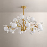 Modern Chandelier Gold Metal and White Ceramic Ginkgo Leaf for Dining Room – lights off